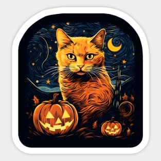 Starry Night Halloween Cat Sticker